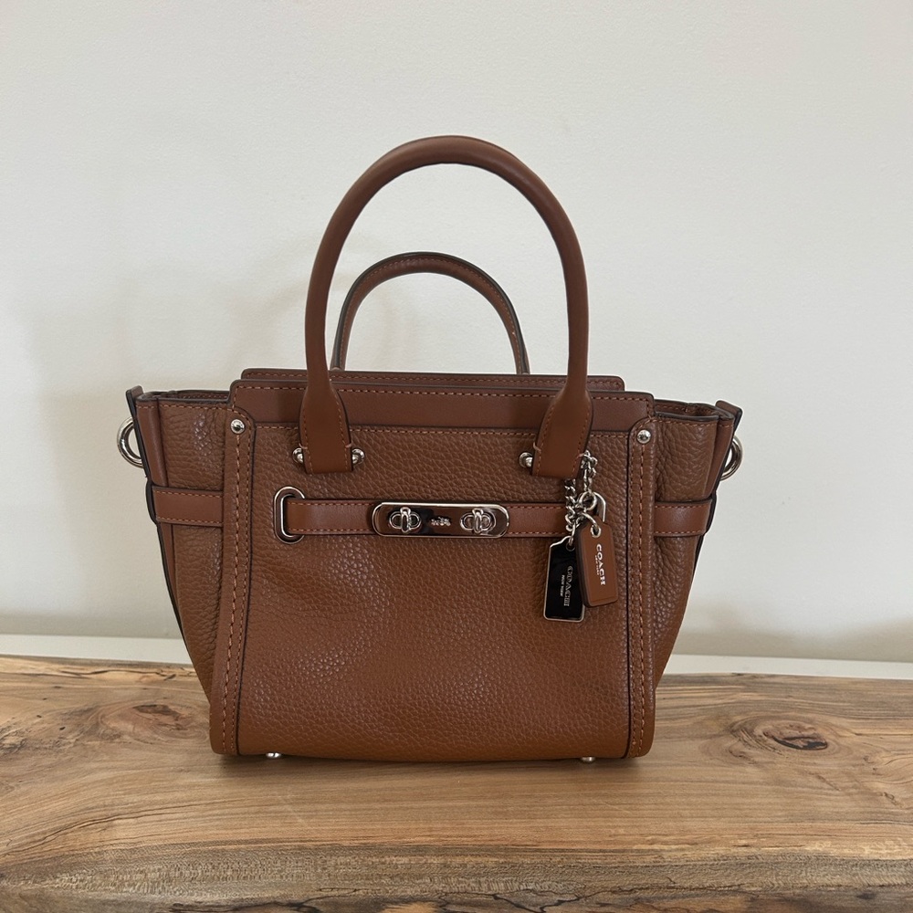 Coach Pebble Brown Satchel with Silver Accents